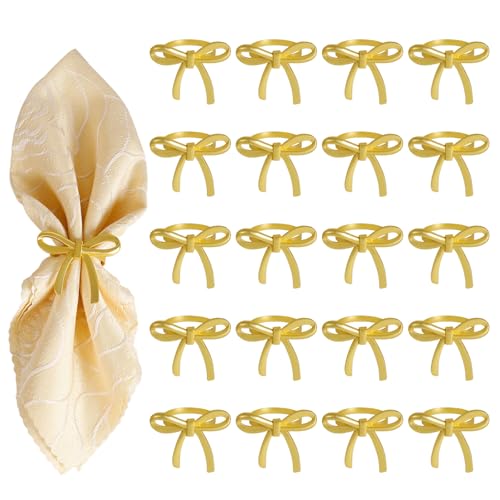 Wonlex Matte Gold 20 Pcs Bow Napkin Rings Elegant Table Decor for Weddings & Parties