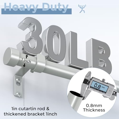 Heavy Duty Adjustable Curtain Rod, 1-Inch Diameter, 36 to 88 Inches, Antique Silver