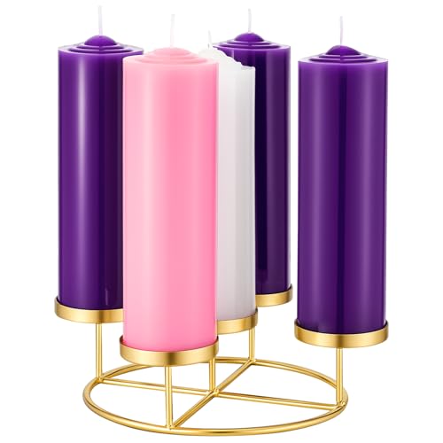 Newtay Gold 7.87-inch 5 Pillar Advent Wreath Candle Holder with Metal Ring - Xmas Decor
