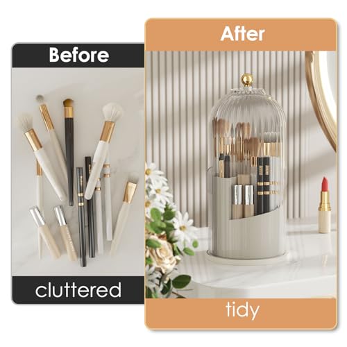 YOOLENS Transparent Rotating Makeup Brush Holder with Lid - Dustproof Vanity Organizer