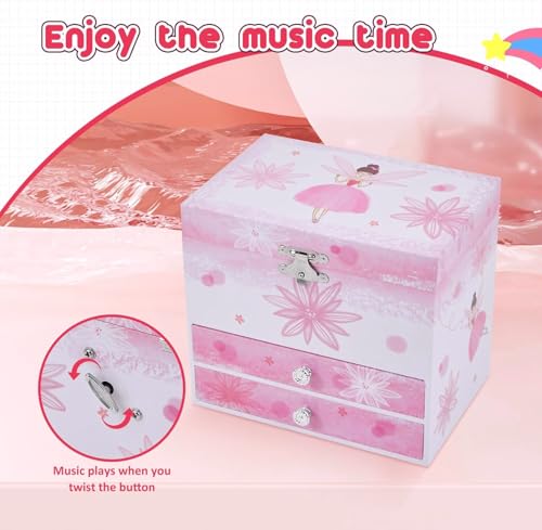 Ballerina Musical Jewelry Box with 2 Drawers - Fairy Design Music Box