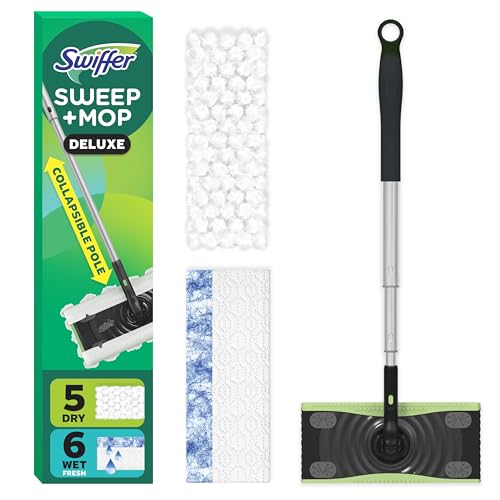 2-in-1 Collapsible Floor Mop and Sweeper Kit with Wet & Dry Cloths