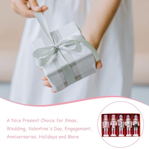5-Piece Pink Wooden Christmas Nutcracker Ornament Set - Tree & Table Decor