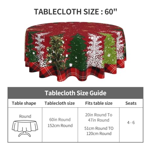 Ecixzyo Christmas Tree Round Tablecloth 60 Inch Polyester Washable Home Decor