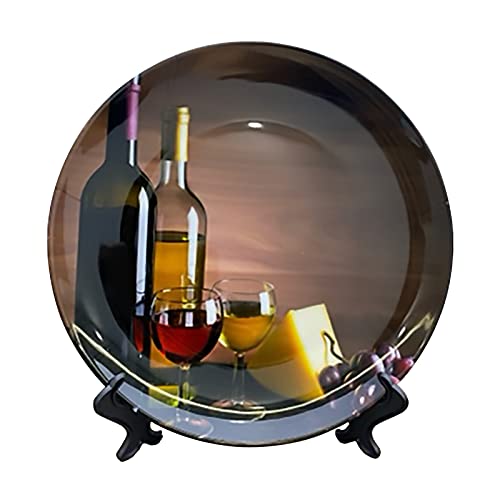 10-Inch Decorative Ceramic Plate with Display Stand - Wine Bottle Theme
