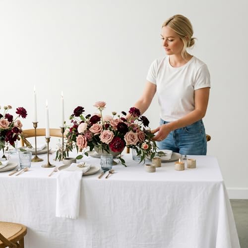 Solino Home 100% Linen White Rectangular Tablecloth 60 x 84 Inches