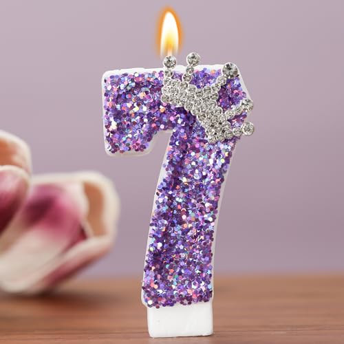 Purple Crown Birthday Number Candle - Glitter Sequins Cake Topper #7