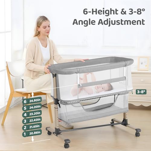 Adjustable Bedside Bassinet Sleeper with Breathable Mesh, Wheels & Storage