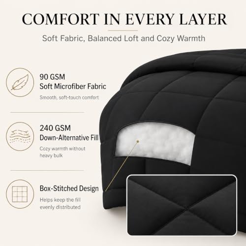 Black Queen Comforter Set - 7-Piece Bed in a Bag with Sheets & Pillowcases