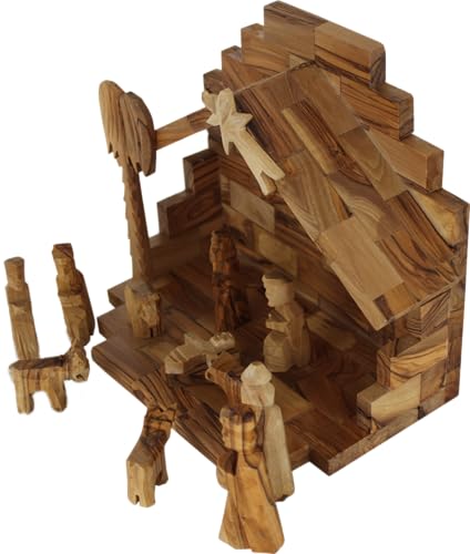 Hand-Carved Olive Wood Nativity Set - 12-Piece Bethlehem Christmas Scene
