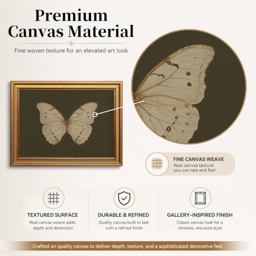 Vintage Butterfly Wall Art Gold Framed Canvas Print 8x10 Inch Moody Insect Artwork for Bedroom