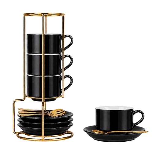 RENEWREVITAL Black Espresso Cups Set of 4, 3 oz Double Shot Coffee Cups