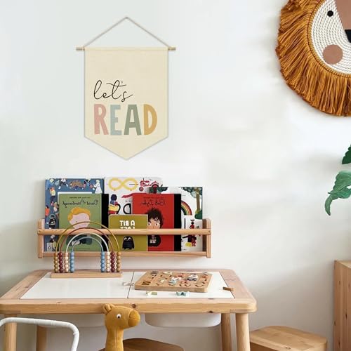 Let's Read Canvas Wall Banner, Bohemian Reading Corner Decor Hanging Flag