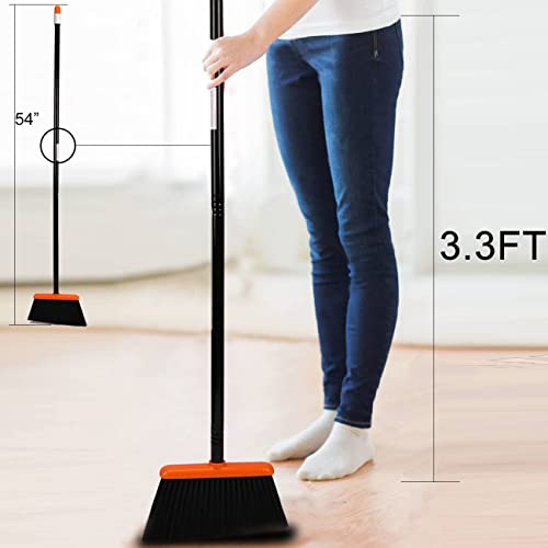 Upright Broom and Dustpan Set with 52-Inch Long Handle & Comb Teeth