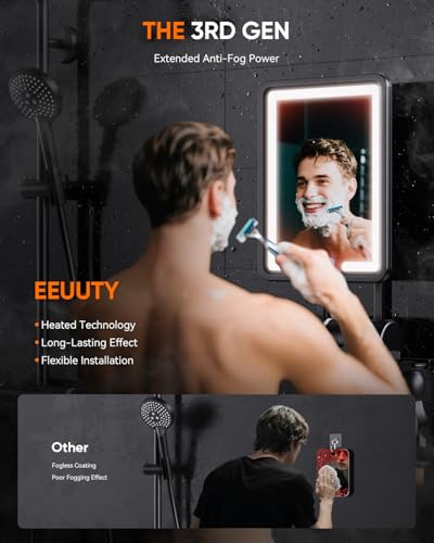 Heated Shower Mirror Fogless for Shaving (Gen 3) - 3 Colors Stepless