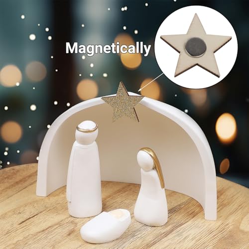 Miniature Nativity Set, 4-Piece Holy Family Resin Figurines for Christmas