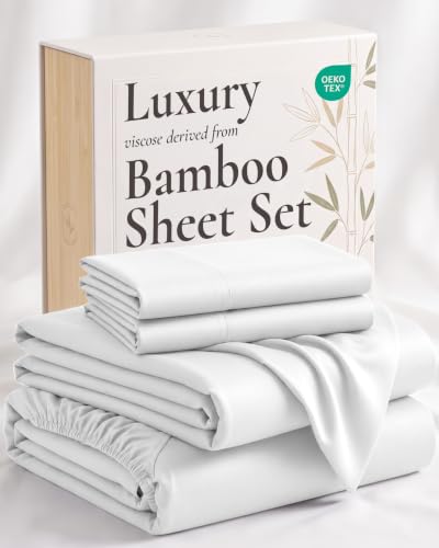 Hotel Sheets Direct 100% Bamboo Viscose Queen Bed Sheet Set - 4 Piece, White