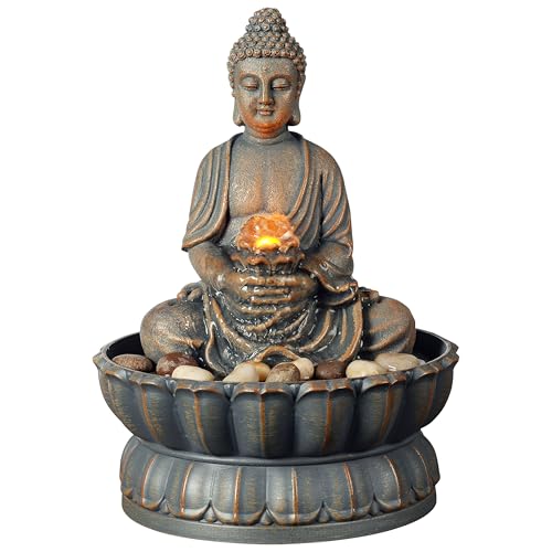 Buddha Tabletop Water Fountain with LED Light - Relaxing Zen Indoor Decor