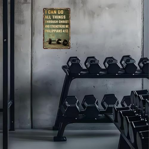Macago Gym Metal Tin Sign 8x12 inch I Can Do All Things Through Christ Motivational Wall Art