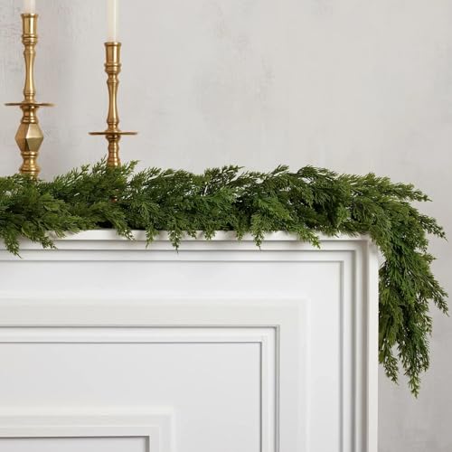 Dingion 1 Pcs 9 ft Artificial Cedar Garland – Realistic Green Holiday Decoration