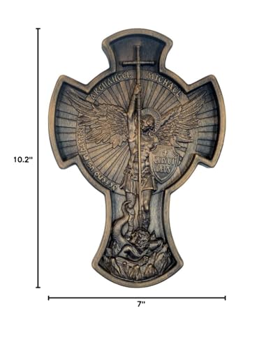 Royal Wooden Collection Wall Cross Keeper Archangel Michael wood carved Hanging Icon. Christian Gift idea for men - Medium Size