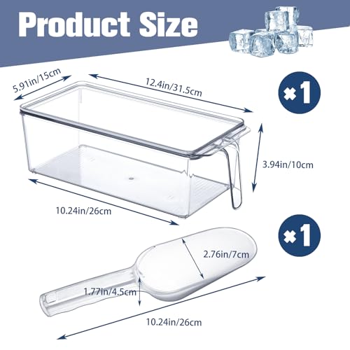 Clear Plastic Ice Storage Bin for Freezer with Lid and Scoop (12.4 Inch)