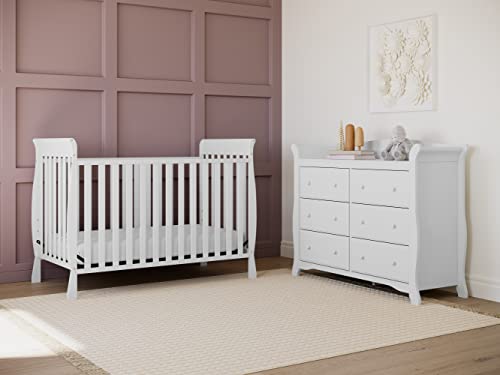 Storkcraft Avalon White Double Dresser with 6 Drawers - Traditional Nursery Storage
