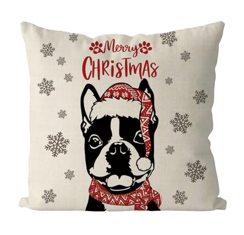GAGEC Boston Terrier 18x18 Inch Christmas Pillow Covers, Xmas Dog Throw Pillowcase