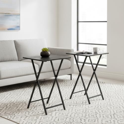 Folding TV Tray Table Set of 2, Portable Snack Side Tables for Small Spaces