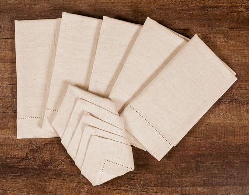 Hemstitched Cotton Linen Dinner Napkins, 18x18 Inch, Set of 12