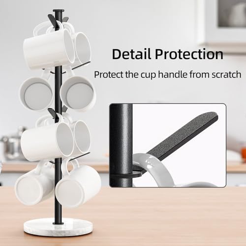 Gypie Black Marble Mug Holder Tree with 8 Hooks - Coffee Cup Stand Organizer