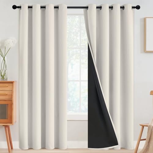 100% Blackout Curtains 84 Inch - Thermal Insulated Grommet Drapes, Cream (Set of 2)