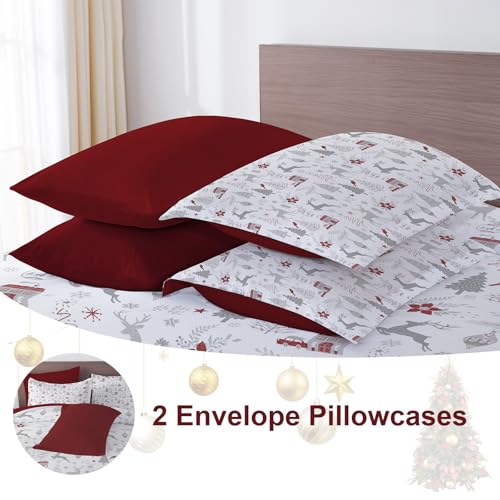Luxudecor Christmas King Comforter Set - 7 Pieces, Red & White Reindeer Bed in a Bag, King