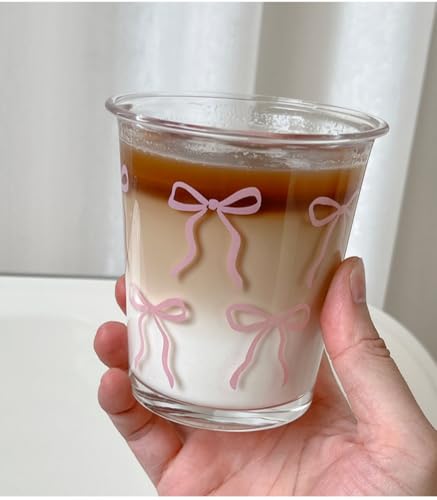 Pink Bow French Drinking Glasses 12 OZ Set - Cute, Elegant, Stackable Drinkware