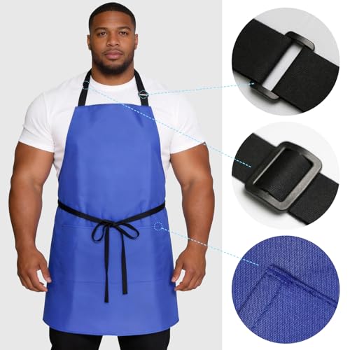 2-Pack Waterproof Bib Aprons with Pockets - Adjustable Chef Apron Set