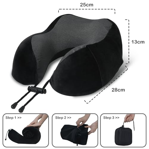 Travel Neck Pillow - Memory Foam U-Shaped with Eye Mask & Earplugs
