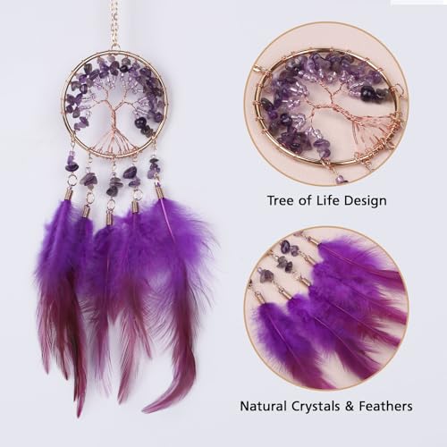 Tree of Life Crystal Dream Catcher for Car Rear View Mirror Hanging Decor