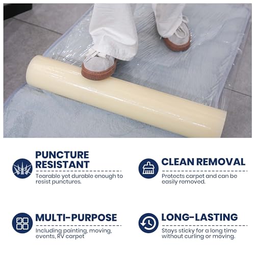 Self-Adhesive Carpet Protection Film - 24" x 200' Heavy Duty Plastic Roll