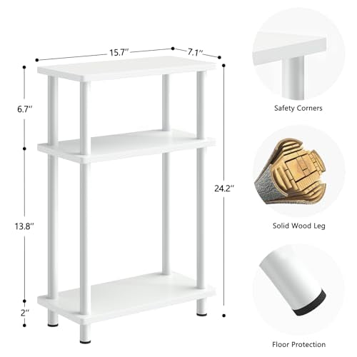 3-Tier Slim Narrow Side Table, Compact Wood End Table for Small Spaces