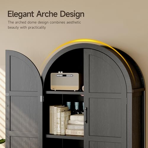 71-Inch Tall Arched Pantry Cabinet, 5-Tier Wooden Storage Organizer