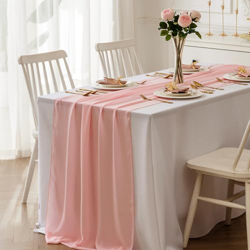 14x108 Inch Light Pink Chiffon Table Runner - 12 Pack for Weddings & Parties