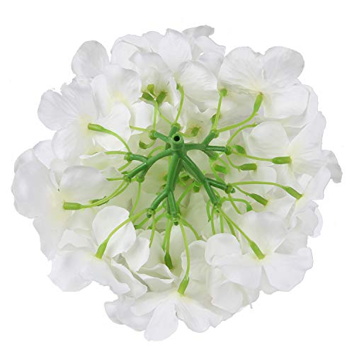 Silk Hydrangea Flower Heads with Stems - Pack of 10 (White)
