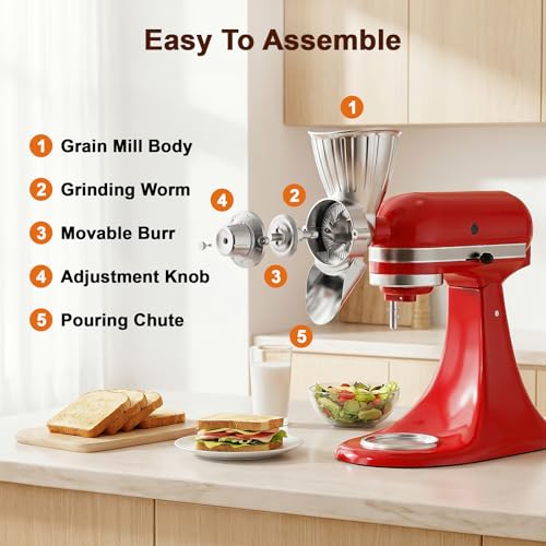 Metal Grain Mill Attachment for Stand Mixers, 9-Level Adjustable Flour Grinder