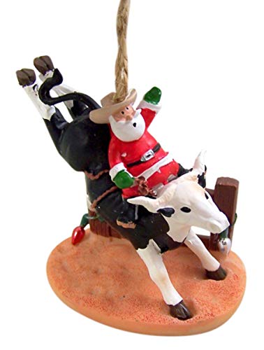 Cast Resin Bull Riding Santa Ornament – 3.25in Christmas Tree Holiday Decor