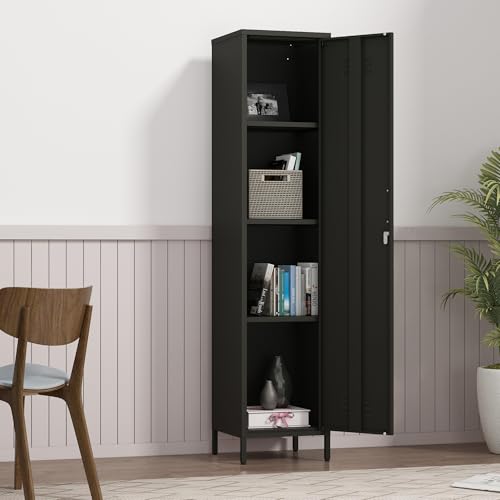 Tall Single Door Metal Storage Locker Cabinet with 3 Adjustable Shelves