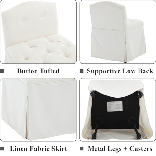 Tufted Upholstered Rolling Vanity Chair with Skirted Base