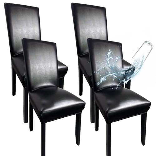 Stretch Waterproof Leather Chair Covers Set of 4 - Black