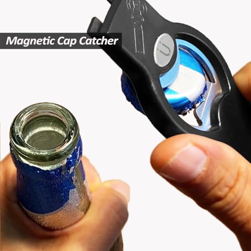 OPENPRO 2-Pack Black 2-in-1 Magnetic Can & Bottle Opener - Heavy Duty Stainless Steel, Large Handle, Fridge Magnet, Cap Catcher, Gift for Dad