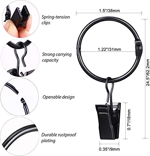 36-Pack Metal Openable Curtain Rings with Clips for 1-Inch Rods