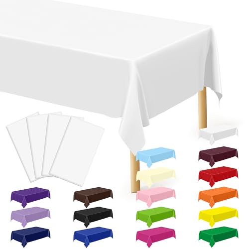 QZYL 4-Pack White Plastic Disposable Tablecloths 54x108 for Rectangles
